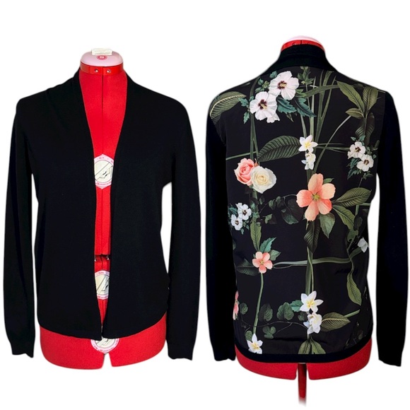 Ted Baker Sweaters - Ted Baker Secret Trellis Floral Back Open Front Black Cardigan Size 1